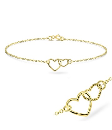 Gold Plated Dual Hearts Silver Bracelet BRS-42-GP
